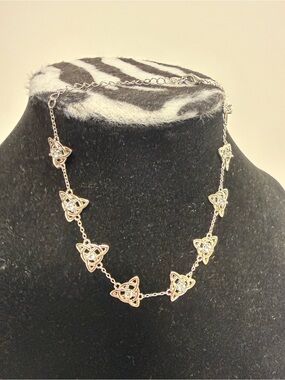 925 Sterling Silver Celtic Trinity Knot Necklace Clear Stone Triquetra